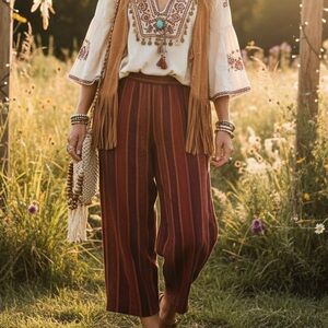 August Silk Burgundy Striped Wide Leg Pants